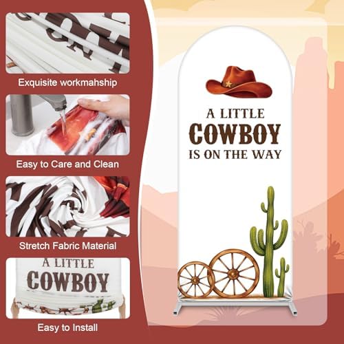 Tingjoo 3 Pcs a Little Cowboy is on The Way Baby Shower Arch Backdrop Cover - Image 2