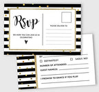RSVP Postcards (Set of 50) 4"X6" Blank with Mailing Side,RSVP Reply Response Cards for Wedding Stripe & Gold Confetti Print Return Cards by Inkdotpot