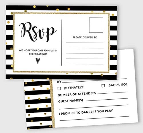 RSVP Postcards (Set of 50) 4"X6" Blank with Mailing Side,RSVP Reply Response Cards for Wedding Stripe & Gold Confetti Print Return Cards by Inkdotpot