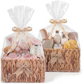Colingmill 2 Sets Wicker Gift Basket Empty Rectangular Woven Baskets with Handle, Gift Bag and Ribbon, Stackable Goodies Basket for Birthday Wedding Baby Baptisms Christmas(Water Hyacinth,Large,Small) by Colingmill