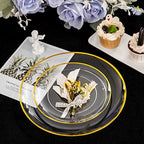 LIYH 60 Pcs Clear and Gold Plastic Plates Heavy Duty Clear Disposable Plates for Party Gold Plastic Plate for Wedding Birthday Include 30 Dinner 30 Dessert Plate - Image 4