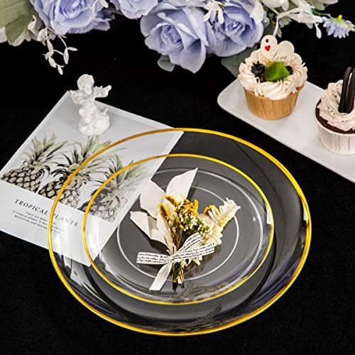 LIYH 60 Pcs Clear and Gold Plastic Plates Heavy Duty Clear Disposable Plates for Party Gold Plastic Plate for Wedding Birthday Include 30 Dinner 30 Dessert Plate - Image 4