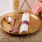 100Pack Rose Gold Disposable Plastic Silverware with Napkins - Image 3