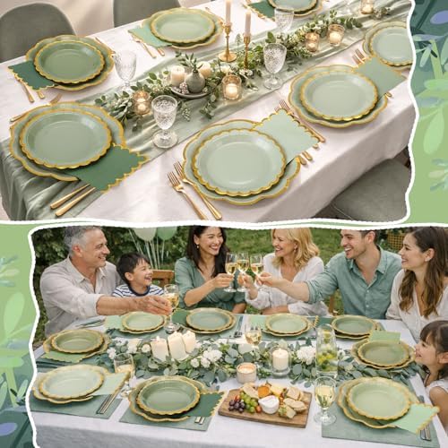 144 Pcs 48 Guests Sage Green Paper Plates and Napkins - Image 6