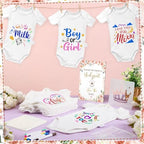 Panitay 126 Pcs Baby Shower DIY Bodysuit Set Bib 25 Blank White Newborn Bodysuit 25 Stencils 24 Marker 1 Sign 50 Pins(Floral) - Image 2