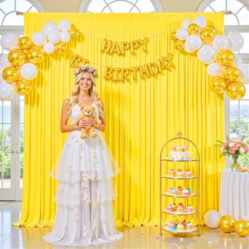 30ft x 10ft Yellow Backdrop Curtain for Parties Yellow Wrinkle Free Backdrop Drapes Panels for Birthday Party Baby Shower Wedding Photo Photography Polyester Fabric Background Decoration - Image 4