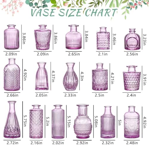 SUPMIND 16 Small Purple Glass Bud Vase, Flower Vase for Table Centerpieces - Image 2