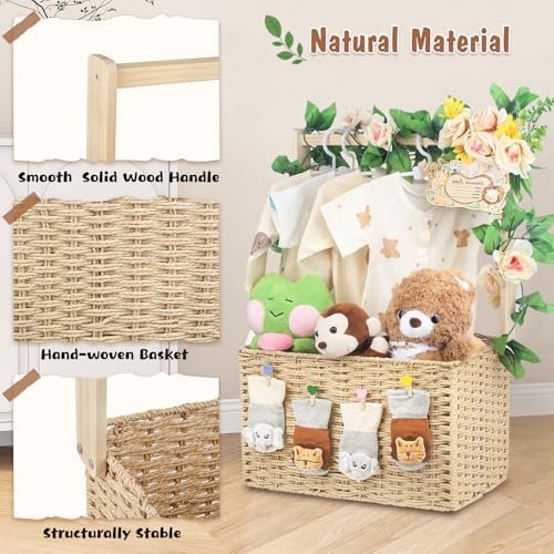 Wisreach Wooden Baby Shower Crate Closet, Foldable Handwoven Storage Basket for Baby Shower Gifts, Welcome Gift Basket for Newborn Boys Girls, Pregnancy Gifts for New Parents - Image 3