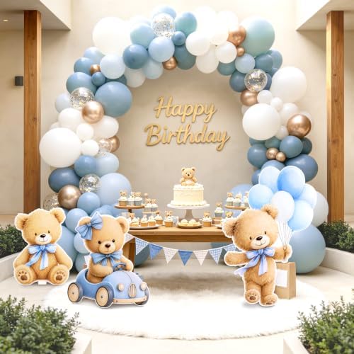 3 PCS Large Teddy Bear Baby Shower Decorations, Blue Bear Gender Reveal Cardboard Cutouts, We Can Bearly Wait Yard Signs Standup Photo Booth Props, Indoor & Outdoor Backdrop Decor - Image 4