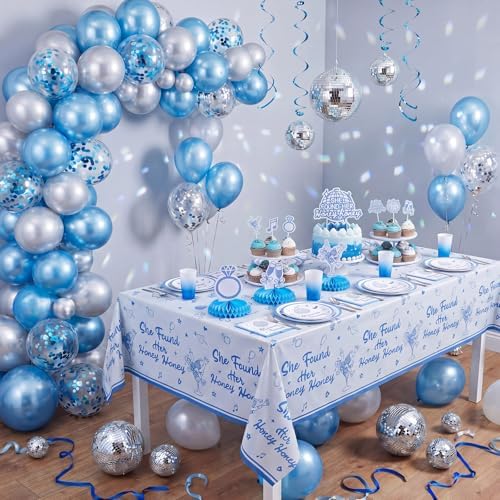 135 Pcs She Found Her Honey Honey Bachelorette Party Supplies, Blue Disco Dancing Queen Theme Party Decorations Set with Tablecloth Balloons Plates Napkins Banner Cake Toppers - Image 4