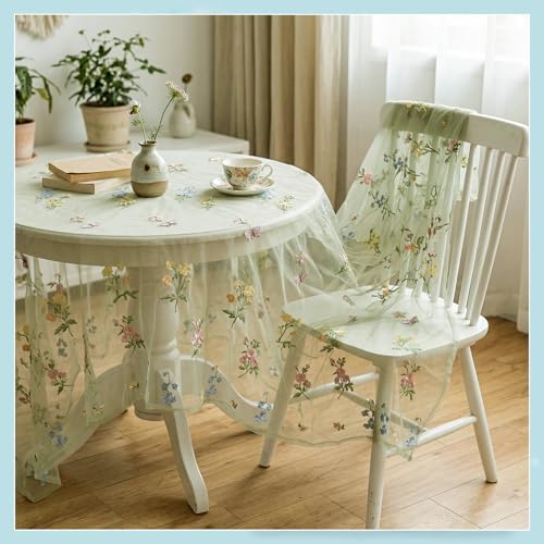 Lounsweer 3 Pcs Sage Green Wildflower Table Runner 10ft Embroidery Tulle - Image 2