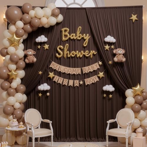 20x16ft Brown Backdrop Curtains for Wedding Party, 4 Panels 16 ft Long Back Drop Cloth, Wrinkle-Free Polyester Drapes for Birthday, Baby Shower, Stage Photography Background - Image 6