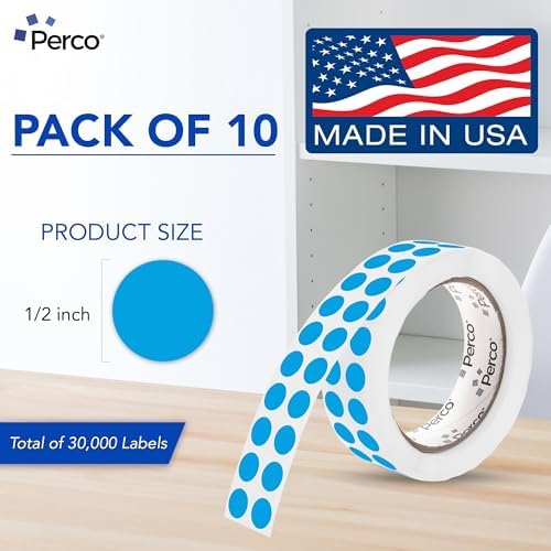 Perco Light Blue Perforated Round Circle Dot Sticker 1/2-Inch Labels — 10 Rolls, 30,000 Stickers - Baby Showers, Events for Info Labels, Soft Color Coding & Organization, Strong Adhesive - Made in USA - Image 2