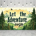 Rustic Hand Drawn Let The Adventure Begin Backdrop Sunset Mountain Pine Tree Forest Photo Background Open Book Birds Adventure Themed Boys 1st Birthday Camping Party Photography Booth Banner，B：9X6FT by Unknown