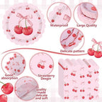 Funnymoom 452 Pcs Cherry and Bow Party Decoration Serves 50, Cherry Birthday Baby Shower Scalloped Paper Plates Napkins Cups Tablecloth Cutlery Straws for Pink Bow Birthday Baby Shower Party Supplies - Image 3