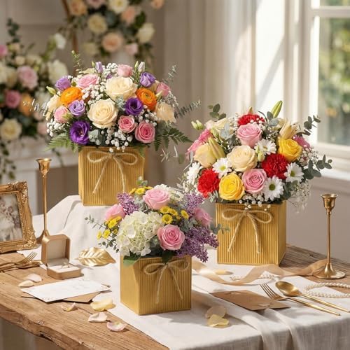 12 Pack Galvanized Square Vases with Floral Foam 3.5 Inch, Gold - Image 5