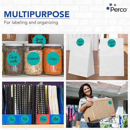Perco Teal Perforated Round Circle Dot Sticker 3-Inch Labels — 3 Rolls, 1,500 Stickers - Product Labels, Planner Stickers & Modern Branding - Made in USA - Image 3