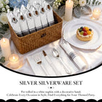 400PCS Pre Rolled Silver Plastic Silverware Sets Fancy for Wedding - Image 4