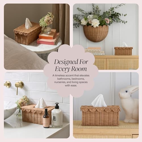 BEBE BASK Handwoven Scalloped Rectangle Tissue Box Cover (8.6 × 5 × 4 in) - Image 6
