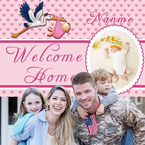 Custom Welcome Home Baby Girl Garden Flag Baby Shower Birth Announcement Family Party Newborn Gender Reveal Lawn Yard Sign Pink Stork Outdoor Decoration Burlap Banner 12.5 x 18 Inch (Pink-Baby Girl)(6x9ft) - Image 7