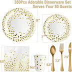 AIRE White Gold Dot Paper Plates Set, 350PCS Disposable Dinnerwarefor 50 - Image 2
