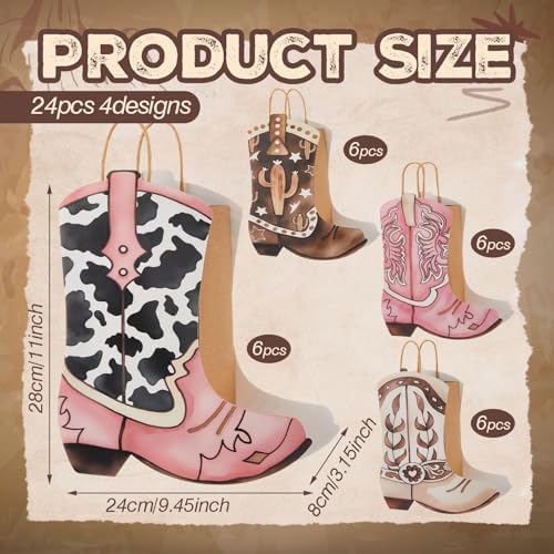 Tioncy 24 Pcs Cowboy Boot Paper Gift Bags, Assorted Style, Brown and Pink - Image 2
