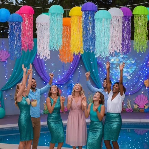 Baquler Set of 12 Jellyfish Party Decoration Multicolors Paper Lanterns - Image 4