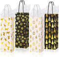 Harloon 32 Pack Wine Bottle Gift Bags with Handles 4 Designs,Black, Gold by Muasung