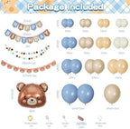 Bear Birthday Balloon Arch Kit for Baby Boy Blue Khaki and Brown Balloons Decorations Set Happy Birthday Banner Bear Theme Decor - Image 2