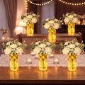Domensi Set of 6 LED Lighted Floral Table Centerpieces, Faux Roses, Eucalyptus & Baby's Breath in Acrylic Vase, Glowing Rustic Wedding Decor for Bridal Shower, Party & Dining Table(White) by Domensi