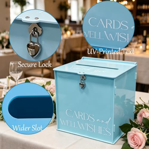 Acrylic Card Box with Lock & Slot, Macaron Blue Wedding Card Boxes for Reception Monetary Envelope Cash Gifts, Large Gift Cards Holder Box for Graduation Bridal Baby Shower Party Supplies - Image 5