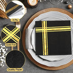 Taobary 400 Pcs 3 Ply Cocktail Napkins with Gold Foil Trim, Black and Gold - Image 3