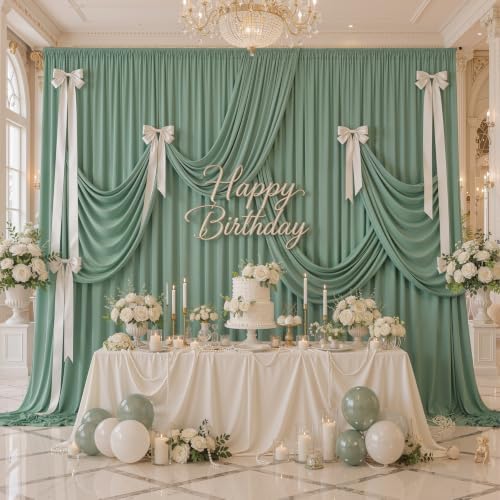20ftx12ft Sage Green Backdrop Curtains for Parties, Wrinkle Free Polyester Sage Green Photo Backdrop Drapes 4 Panels 12 ft Long Back Drop Cloth for Wedding Birthday Photography Background Party by Htper