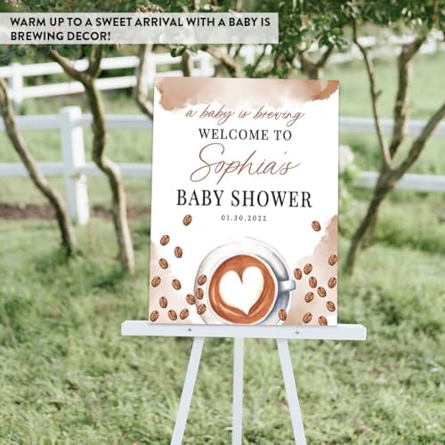 Andaz Press Personalized A Baby is Brewing Baby Shower Decorations, Watercolor Neutral Welcome Sign Decor Coffee Themed, Brewing Coffee Decorations, 16x20 Inch - Image 6