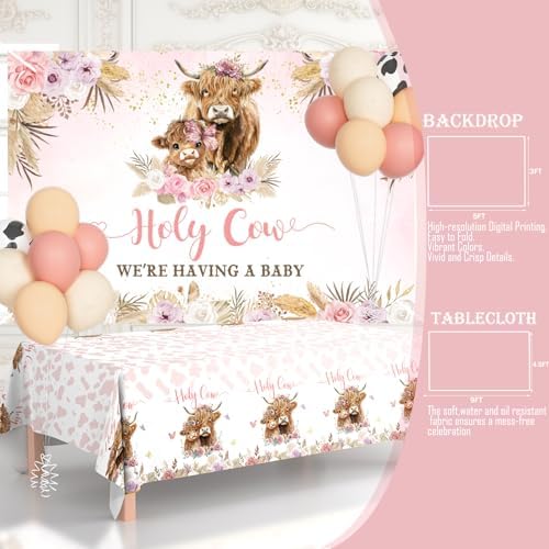 Hombae Highland Cow Baby Shower Decorations Girls, 129 PCs – Holy Cow Baby Shower Party Supplies with Floral Backdrop, Balloon Garland, It’s a Girl Cake Topper, Mommy To Be Sash, Headband - Image 6