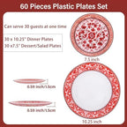 Hioasis Red Plastic Plates, Fancy Disposable Pates, 60 Pcs for 30 Guests - Image 3