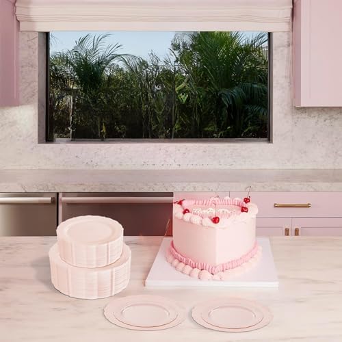 U-QE 100PCS Mauve Pink Plastic Plates - Heavy Duty Pink Disposable Plates - Image 3