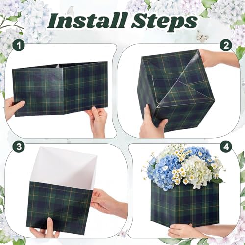 Spiareal 24 Pcs Tartan Plaid Bear Baby Shower Centerpiece for Tables 7'' Green Blue Tartan Plaids Flower Boxes Vintage Birthday Party Decoration for Wedding Gender Reveal Party Supplies - Image 7
