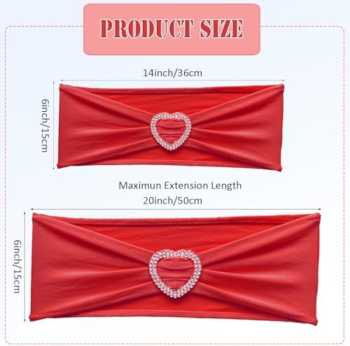Red Chair Sashes 60 Pack Spandex Red Sashes for Chairs with Heart Buckle - Image 2