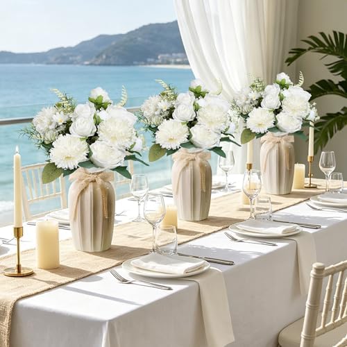 Peonies Artificial Flowers Bulk, 24 Bundles - Ivory White - Image 6