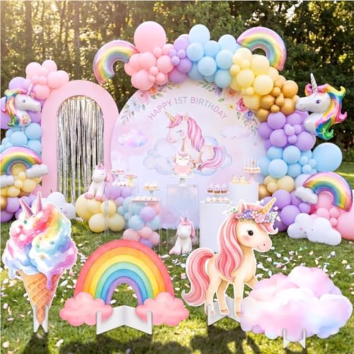 Honoson 4 Pcs 30" Large Rainbow Unicorn Birthday Decorations Cardboard Cutouts Standup, Unicorn Baby Shower Backdrop Photo Booth Props for Princess Party Decor Lawn Yard Signs Supplies - Image 5