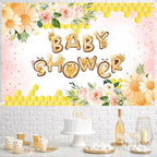 Fabric 10x6ft Honey Bee Baby Shower Backdrop Pink Flowers Yellow Honeycomb Oh Baby Decoration Background Sweet Honey Gender Reveal Neutral Newborn Party Banner Supplies - Image 4