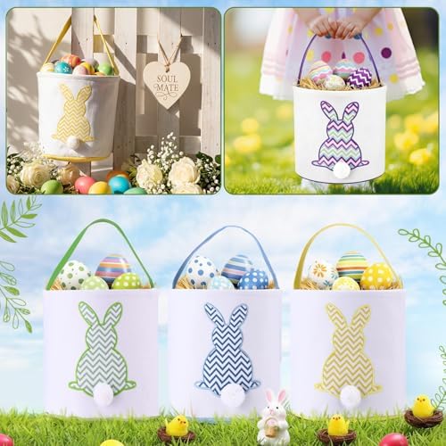 Honeydak 6 PCS Easter Baskets for Kids Fine-lined Wavy Bunny Tote Bags - Image 6