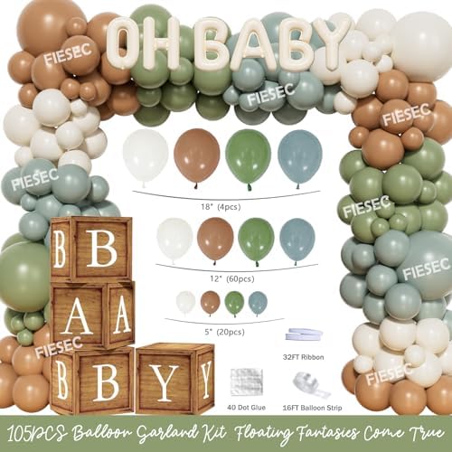 Let the Adventure Begin Baby Shower Decorations, 131 PCs Adventure Awaits Baby Shower Party Supplies with Mountain Backdrop, Balloon Garland, Mom to Be Sash for Boys Forest Woodland Party - Image 3