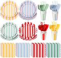 Potchen 220 Pcs Colorful Stripe Plate Party Decor Supplies for 24 Guest by Potchen