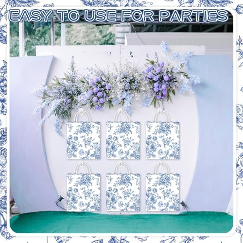 Kolldenn 24 Pcs Blue Floral Gift Bags with Handles, 10x5x13 In - Image 5