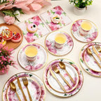 Ziliny 350 Pcs Tea Party Supplies Serves 50 Disposable Floral Paper Plates Napkins Cups Plastic Cutlery Dinnerware Set for Wedding Birthday Baby Shower Tea Party Decoration - Image 4