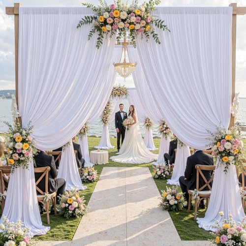 40×14 ft White Wrinkle Free Backdrop Curtain, Soft Silky Polyester Wedding Drapes 8 Panels 14ft Height Photo Backdrop Curtains for Parties Birthday Baby Shower Photography Background Cloth - Image 2