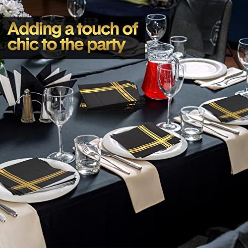 Taobary 400 Pcs 3 Ply Cocktail Napkins with Gold Foil Trim, Black and Gold - Image 4