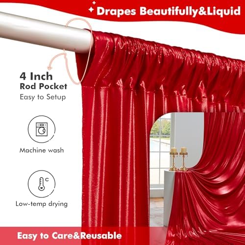 50x10ft Shimmer Red Sequin Backdrop Curtain for Parties, Thick Wrinkle Free Glitter Backdrop Drapes Photo Back Drop Curtains for Birthday Wedding Party Photography Background-10 Panels 5x10ft - Image 6